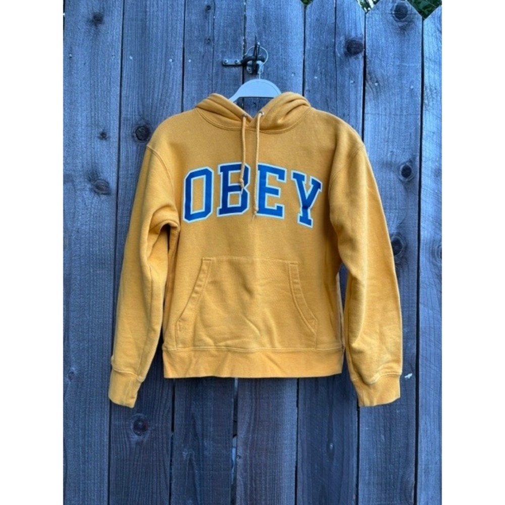 Obey Propaganda No 89 Mustard Yellow Varsity Logo Hoodie Sweatshirt XS